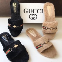 GUCCI Fur Bee Strap Slipper