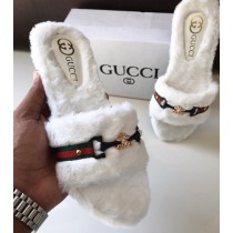 Gucci Stylish Band Fur Slippers SCM-130