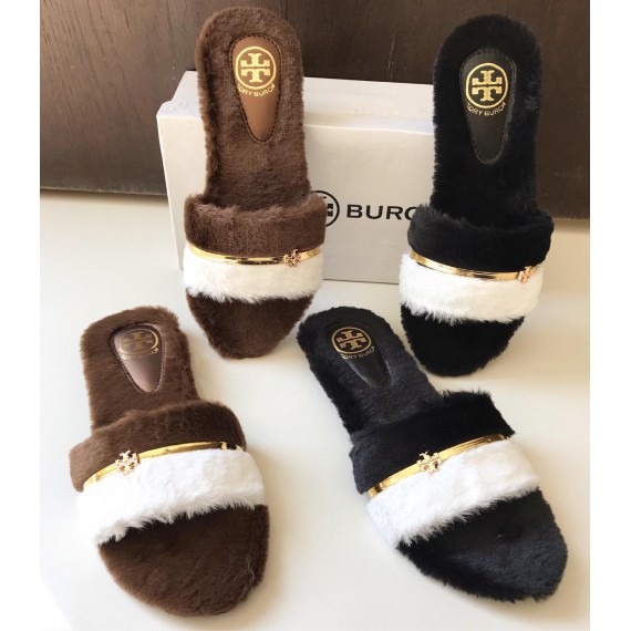 Tory Burch Fur Strap Slippers