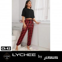 Black Half Sleeves Top with Box Trouser 2Pcs