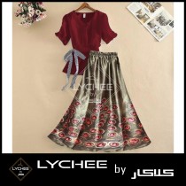 Casual Floral Ribbon Skirt With Top LK-9162