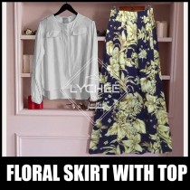 Casual Floral Skirt With Plain Top LK-9155