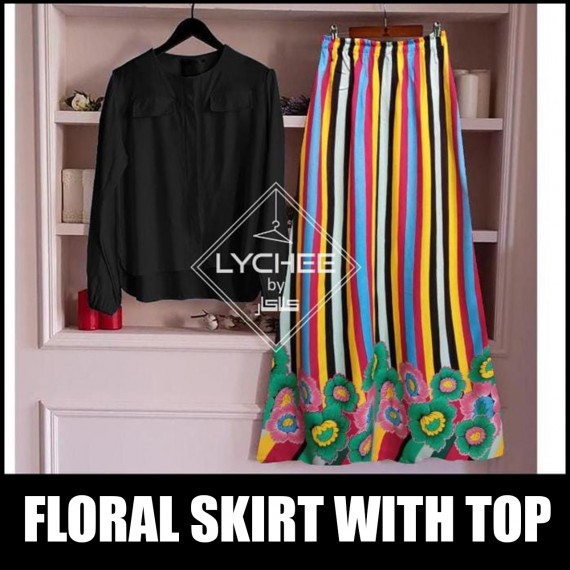 Casual Floral Skirt With Plain Top LK-9156