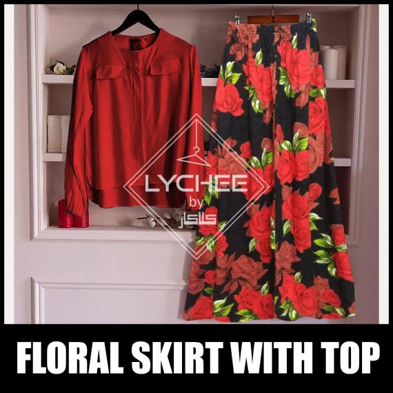 Casual Floral Skirt With Plain Top LK-9158