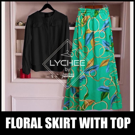 Casual Floral Skirt With Plain Top LK-9159