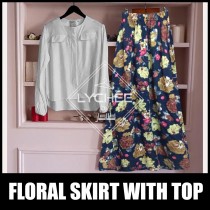 Casual Floral Skirt With Plain Top LK-9160