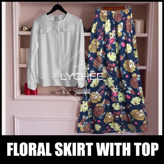 Casual Floral Skirt With Plain Top LK-9160