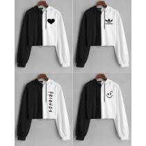 Black and White Crop Top Contrast Hoodie for Women’s